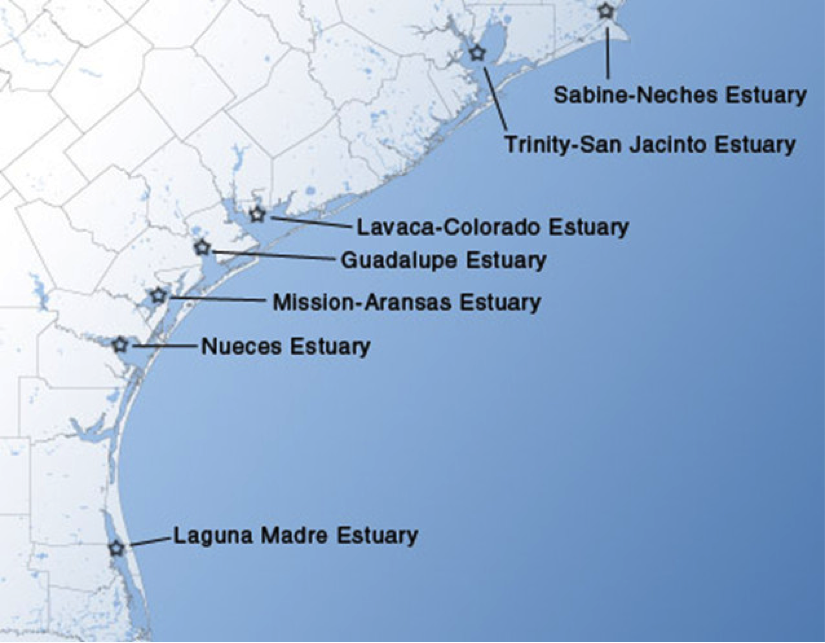 Texas estuaries for which inflow studies were performed.